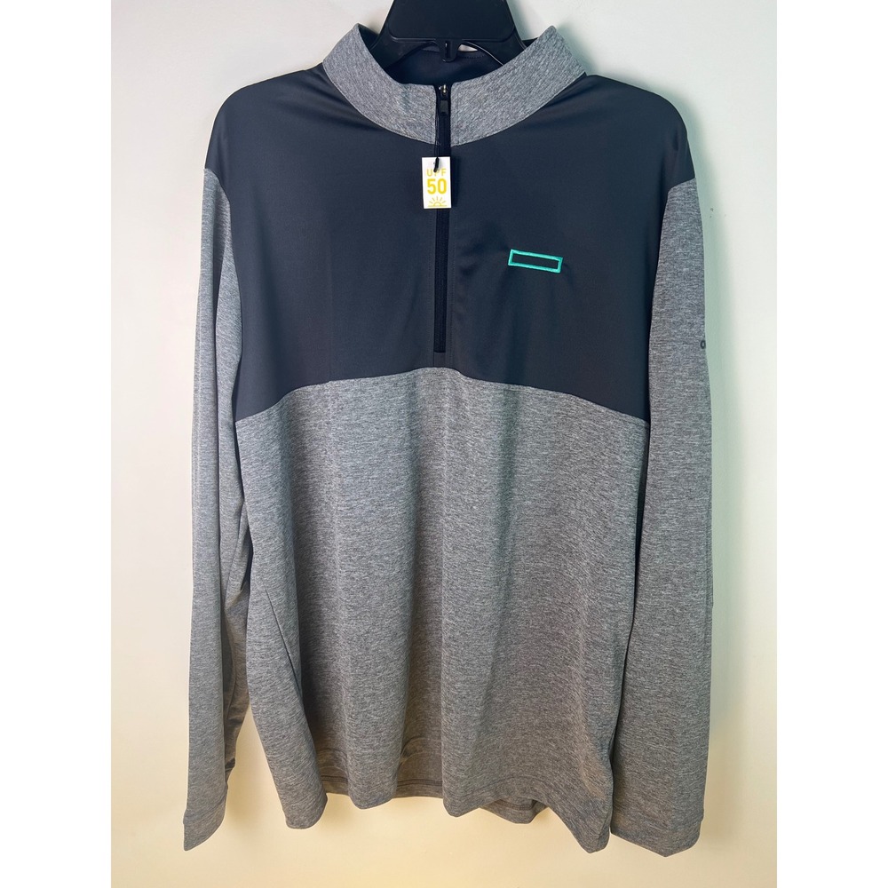 Adidas Mens XL Quarter Zip Pullover Black Grey UPF 50 Performance Golf Shirt NWT